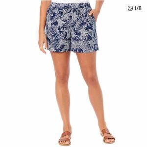 Briggs Tropical Elastic Drawstring Waist Linen Blend Dusting Blue Shorts Size XL